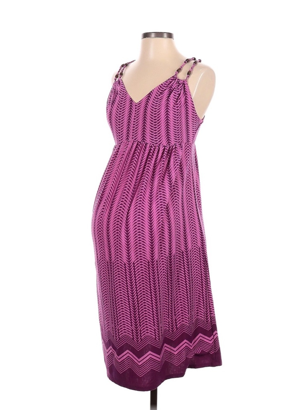 Sleeveless Pink Patterned Maxi Dress with V-Neck